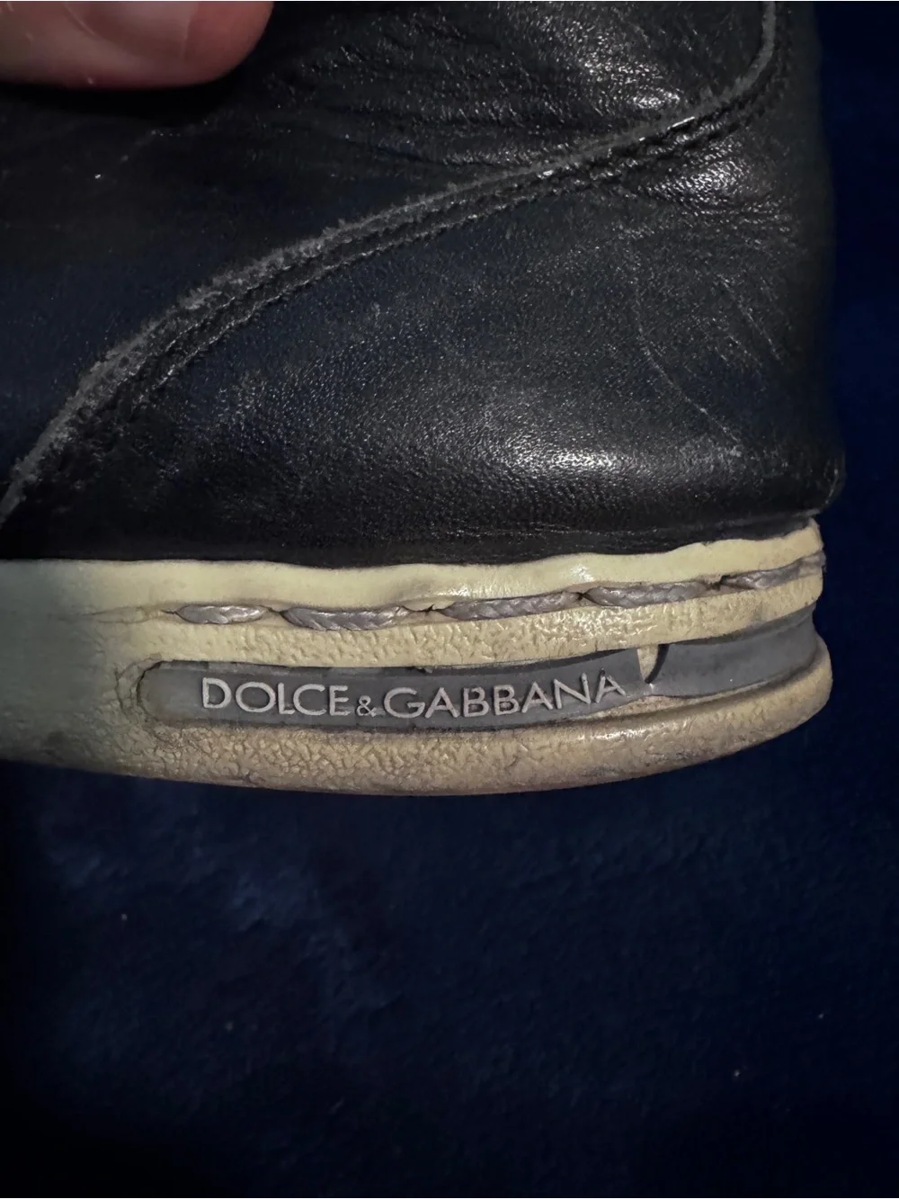 Dolce & Gabbana Men’s Black Leather Sneakers with Gold Plaque